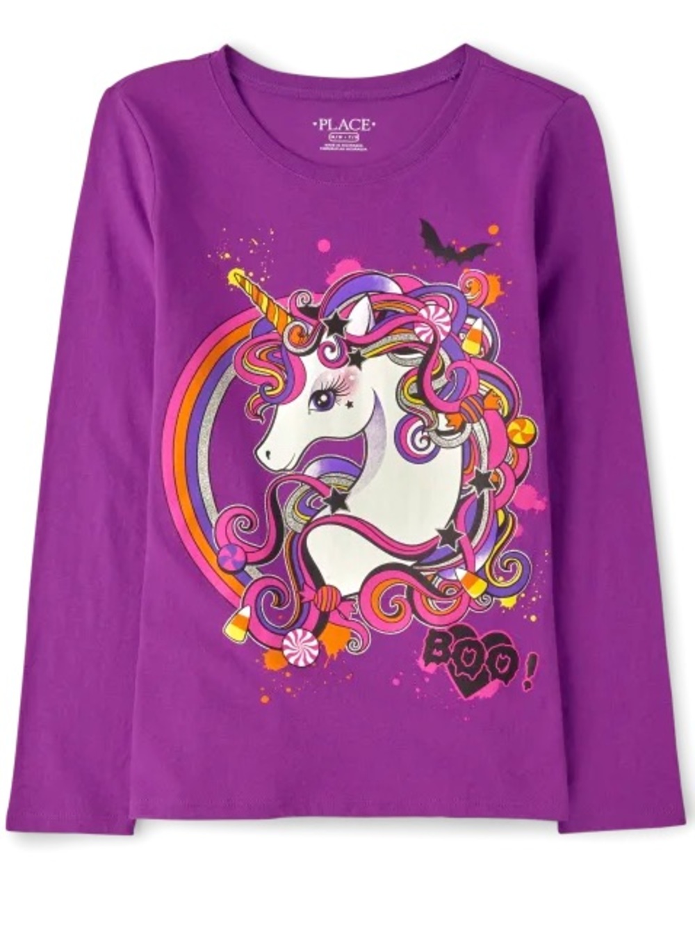 Place Purple Unicorn Halloween Graphic Long Sleeve Tee
